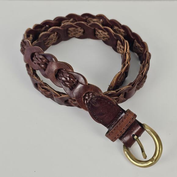 Belt brown braided leather belt size Large unisex casual - Picture 2 of 3